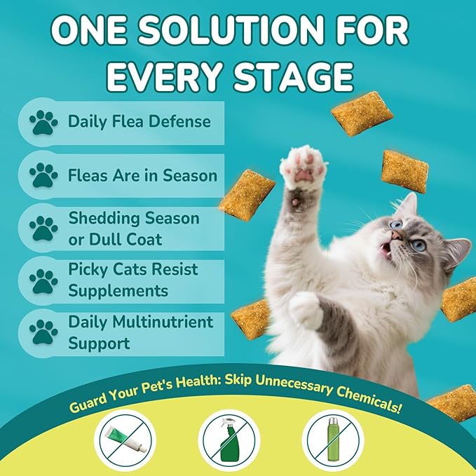 4-IN-1 Flea and Tick Prevention for Cats, 500 Crunchy & Creamy Chews, Cat Flea Treatment, Natural Oral Flea Treatment for Cats, Daily Support for Flea, Immune, Skin & Coat, Gut, Chicken Flavor-PawvioPets