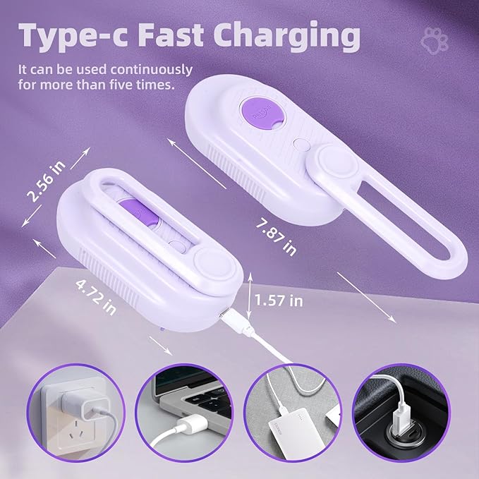 4-in-1 Rechargeable Anti-Dandruff Pet Steam Brush — brush for sheddingCats & Dogs,pet hair removal tool. Integrating functions of massage,clean, hair grooming and anti-static (purple)-PawvioPets