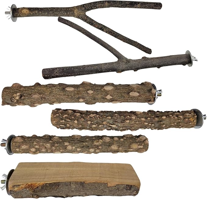 Bird Toys, Natural Parrot Toys for Small Macaws, Budgies, Lovebirds, Finches, Small and Medium Sized Birds Peppercorn Wood Apple Tree Perch Wood Set-PawvioPets