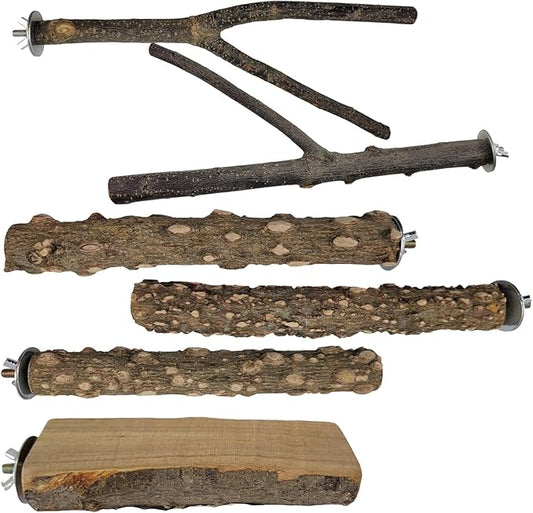 Bird Toys, Natural Parrot Toys for Small Macaws, Budgies, Lovebirds, Finches, Small and Medium Sized Birds Peppercorn Wood Apple Tree Perch Wood Set-PawvioPets
