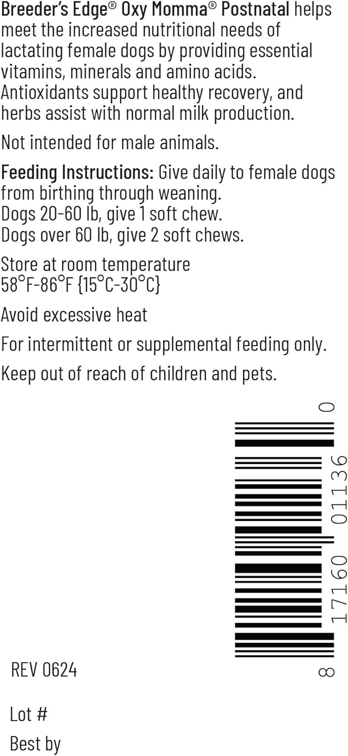 Breeder's Edge Oxy Momma- Nursing & Recovery Supplement- for Medium & Large Dogs- 40ct Soft Chews-PawvioPets
