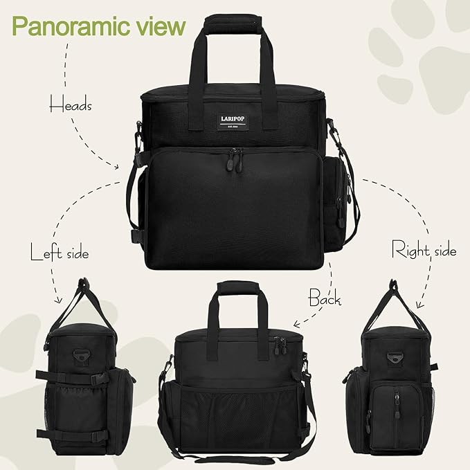 Dog Travel Bag,Weekend Pet Travel Bag Set for Dog and Cat,Airline Approved Tote Multi-Function Dog Bags for Traveling,Include 2 Collapsible Bowls,2 Food Storage Containers,1 Feeding Mat,Black-PawvioPets