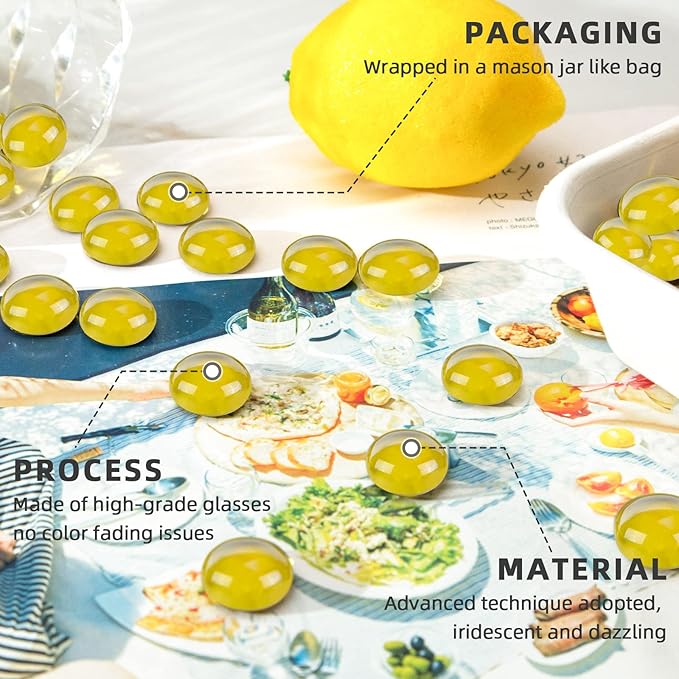 FUTUREPLUSX 1LB Yellow Glass Marbles, Flat Marbles Glass Beads Vase Fillers Decorative Rocks Gold Gemstones for Centerpieces Aquarium Table Scatter Home Decor-PawvioPets