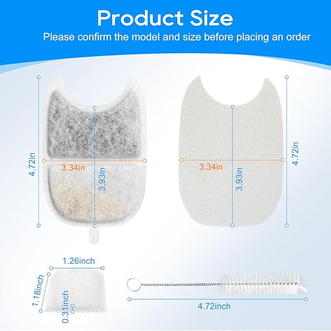 8+8 Set Cat Water Fountain Filters & Pump Sponges for 135 fl oz/4L Wilreless Cat Water Fountain, Replacement Filters & Sponges Pet Drinking Fountain Battery Operated for YPD-C004S,YPD-C004P-PawvioPets