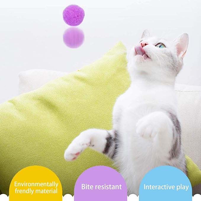 30Pcs 1.3 Inch Cat Toy Balls Soft Kitten Pompom Toys Indoor Cats Interactive Playing Quiet Ball Cats Favorite Toy, Cat Pom Pom Balls for Craft DIY Creative Crafts Decorations (Assorted Color)-PawvioPets