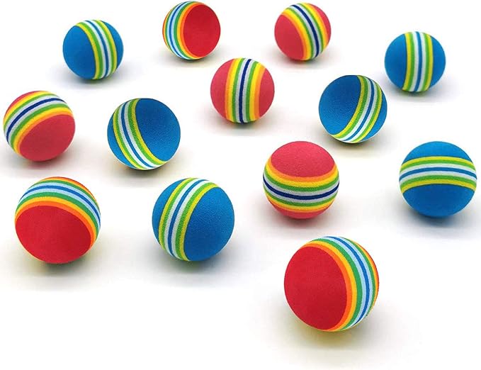 12 Pack 2 Color Rainbow Cat Toy Balls Soft EVA Foam Interactive Indoor Kittens Favorite Toys 1.38" Dia. Small Dogs Puppies Toy Balls Bulk Activity Chase Quiet Play Sponge Ball-PawvioPets