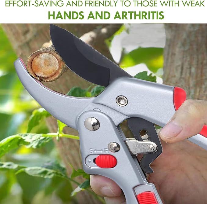 Garden clippers, premium Germany pruners, Work 3 times easier, professional ratchet pruning shears, cutting rose, flower, hedge, stem, tree, Sharp gardening scissors, Arthritis weak hand snips-PawvioPets