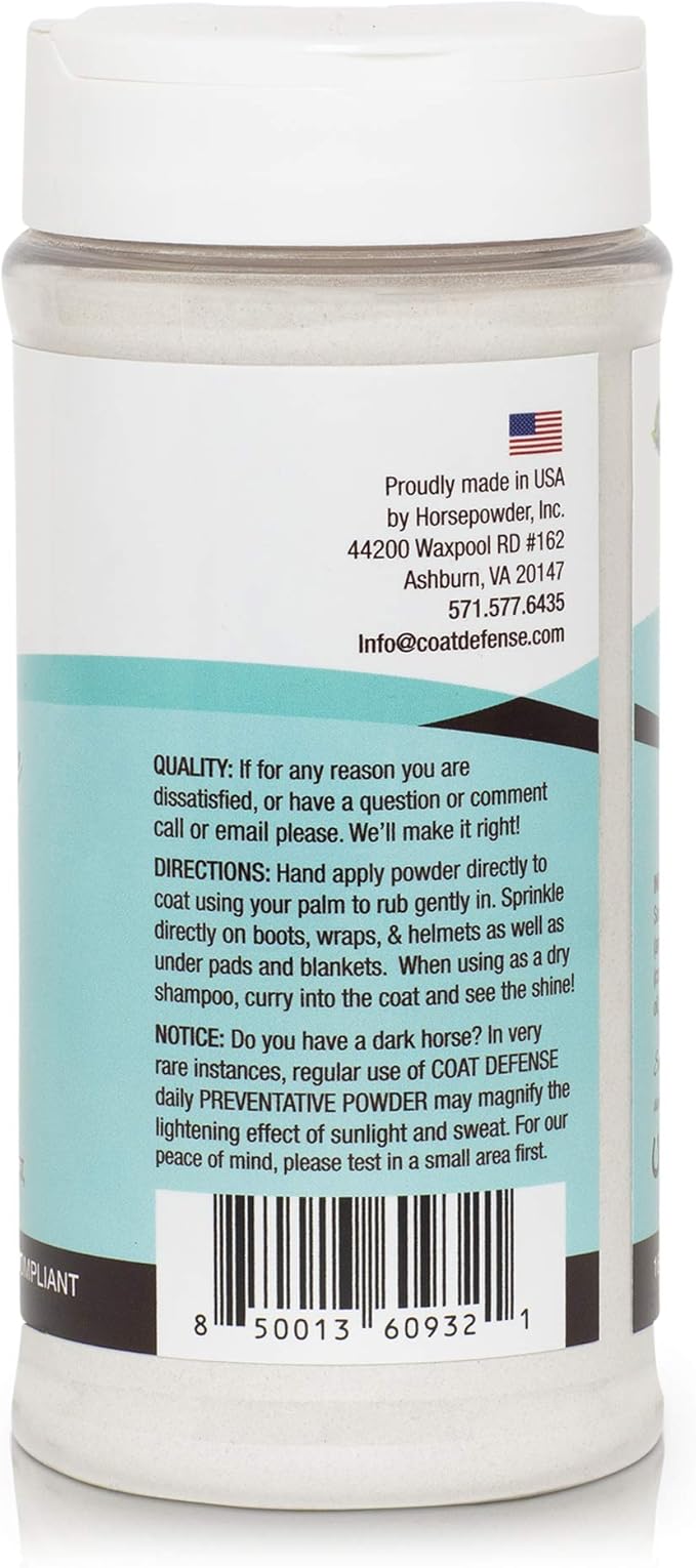 COAT DEFENSE Daily Preventative Powder for Horses - Safe & Effective Equine Skin Conditioner Sweet Itch, Skin Funk, & Rain Rot - Dry Horse Shampoo, 16 oz Formula with All Natural Ingredients-PawvioPets