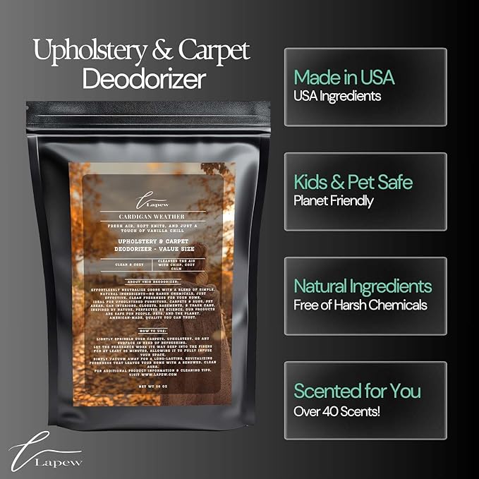 Cardigan Weather Carpet Freshener Powder Refill 36 oz | Powerful Odor Eliminator for Home | Upholstery Deodorizer | Carpet Deodorizer | Pet Urine | Cat Litter Box-PawvioPets