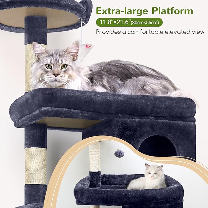 Globlazer Heavy Duty Cat Trees for Large Cats, Sturdy 72in Maine Coon Cat Tree for Large Cats 20 lbs+ Heavy Duty Cat Tower for Adult Biggest Cat with 6 Scratching Posts, Hammock, S72, Smoky Gray-PawvioPets