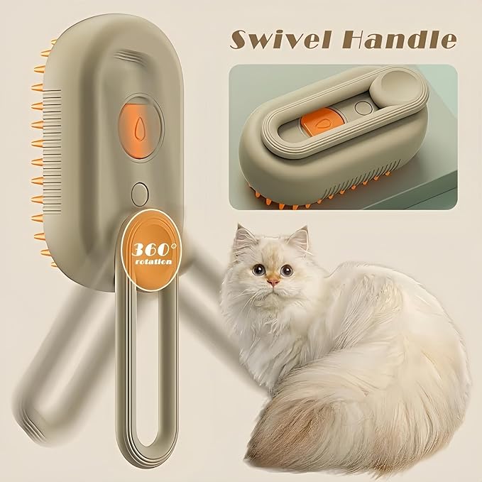 Brown+Essence 3 in 1 Steamy Pet Brush - Spritz Defur Comb for Cats & Dogs Grooming Tool (Brown+Essence)-PawvioPets