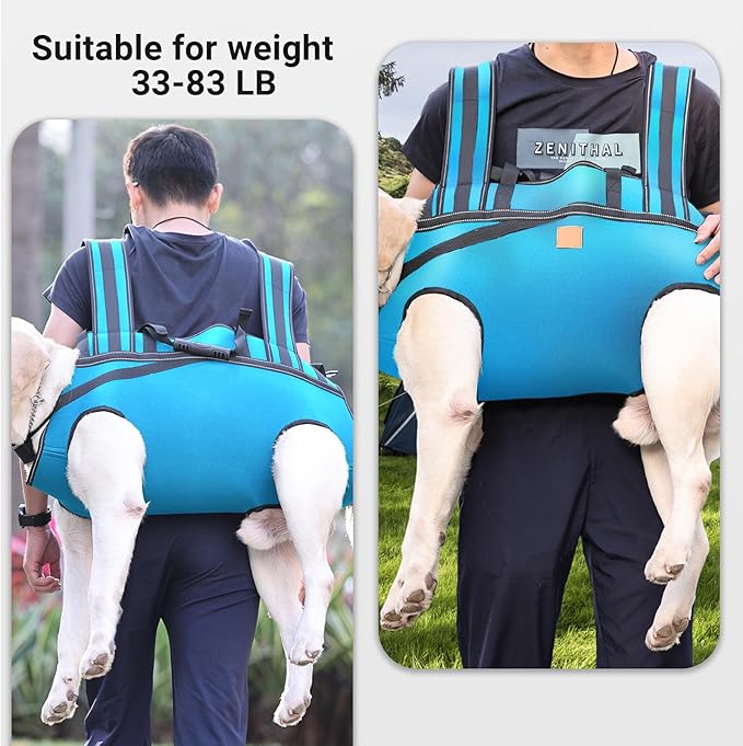 Dog Lift Harness Backpack Carrier for Large Dogs, Full Body Sling with Handle, Dog Harness for Joint Injuries, Arthritis, Ideal for Stairs, Elderly Dogs (Blue XXX-Large 66-83 LBS)-PawvioPets