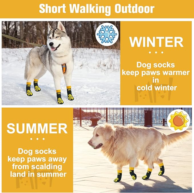 BEAUTYZOO Anti-Slip Dog Socks,Dog Shoes for Hot/Cold Pavement,Paw Protectors with Grips 3 Pairs for Puppy Small Medium Large Senior Old Dogs,Dog Socks to Prevent Licking and Hardwood Floor Protection-PawvioPets