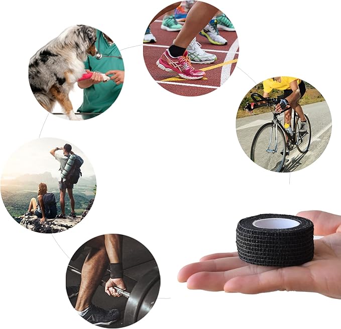 9 Pack 1" x 5 Yards Self Adhesive Bandage Wrap Self Stick Wrap for Ankle, Wrist, Finger, Sports, Breathable Cohesive Vet Tape for Pets (Black)-PawvioPets