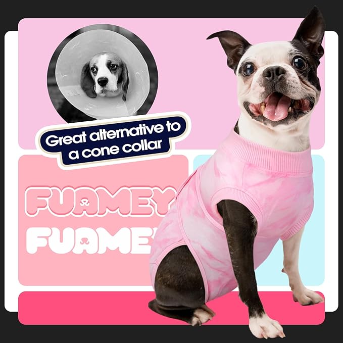 FUAMEY Recovery Suit for Dogs After Surgery,Soft Breathable Dog Bodysuit E-Collar & Cone Alternative Surgical Suit,Male Female Dog Neuter Spay Suits Anti Licking Wounds Onesie Pink Tie Dye S-PawvioPets