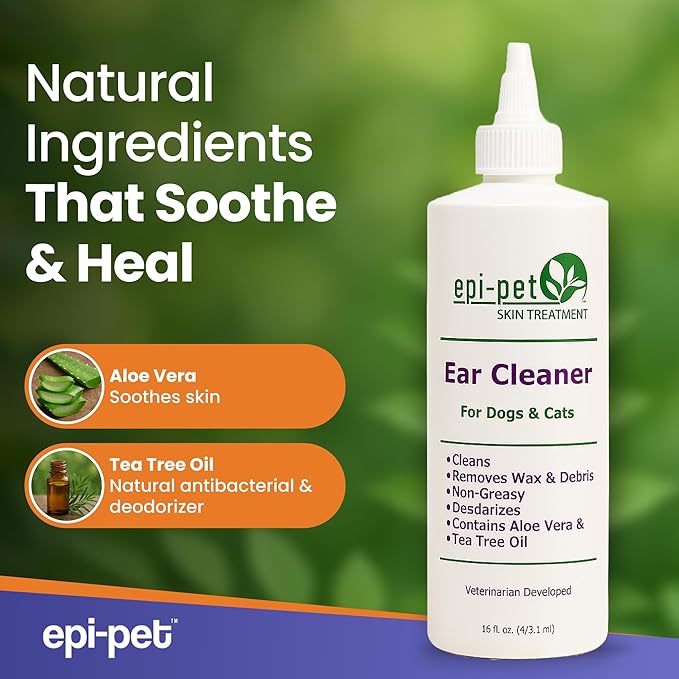 Dog & Cat Ear Cleaner Solution with Aloe Vera & Tea Tree Oil – Removes Itchy Ear Wax, Debris, Odor – Ears Wash, Drops & Flush for Pets, Dog Ears Cleaning, Cat Cleaner (16 oz- Pack of 2)-PawvioPets