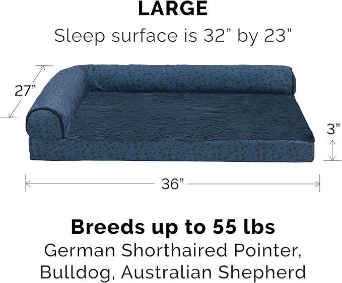 Furhaven Cooling Gel Dog Bed for Large/Medium Dogs w/ Removable Bolsters & Washable Cover, For Dogs Up to 55 lbs - Plush & Almond Print L Shaped Chaise - Blue Almonds, Large-PawvioPets