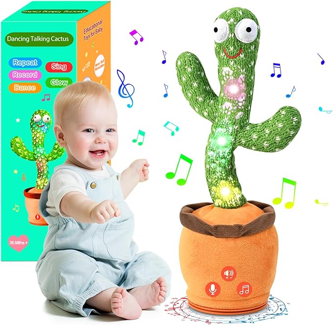 Dancing Talking Cactus Toy for Baby Toddler, Boys Girls Gifts Singing Mimicking Recording Repeating What You Say Baby Toys with 120 English Songs (Adjustable Volume)-PawvioPets