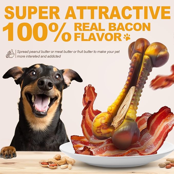 Dog Toys for Aggressive Chewers, Indestructible Dog Chew Toys for Large Medium Small Breed, Tough Nylon Interactive Durable Chew Toy Bone for Puppy Teething Toy Bacon Flavor, Best Gift&Keep Them Busy-PawvioPets