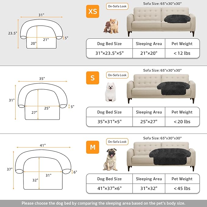 Calming Dog Bed Fluffy Plush Dog Mat for Furniture Protector with Removable Washable Cover for Large Medium Small Dogs and Cats (XS(31“x23.5”x5“), Dark Grey)-PawvioPets