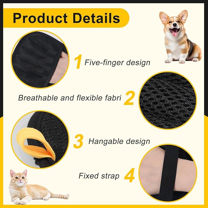 2-Pack Pet Hair Remover Gloves - Reusable Grooming Gloves for Dogs & Cats, Static Electricity Fur Removal Mitts for Furniture, Car, Clothing - Quick Dry Cleaning-PawvioPets