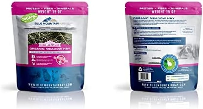 Blue Mountain Hay | Fresh Organic Meadow Hay (15 Ounce) | Mimics Natural Forage | High-Altitude Hay Pet Food for Rabbits, Guinea Pigs, Chinchillas, Hamsters, and Other Small Pets-PawvioPets