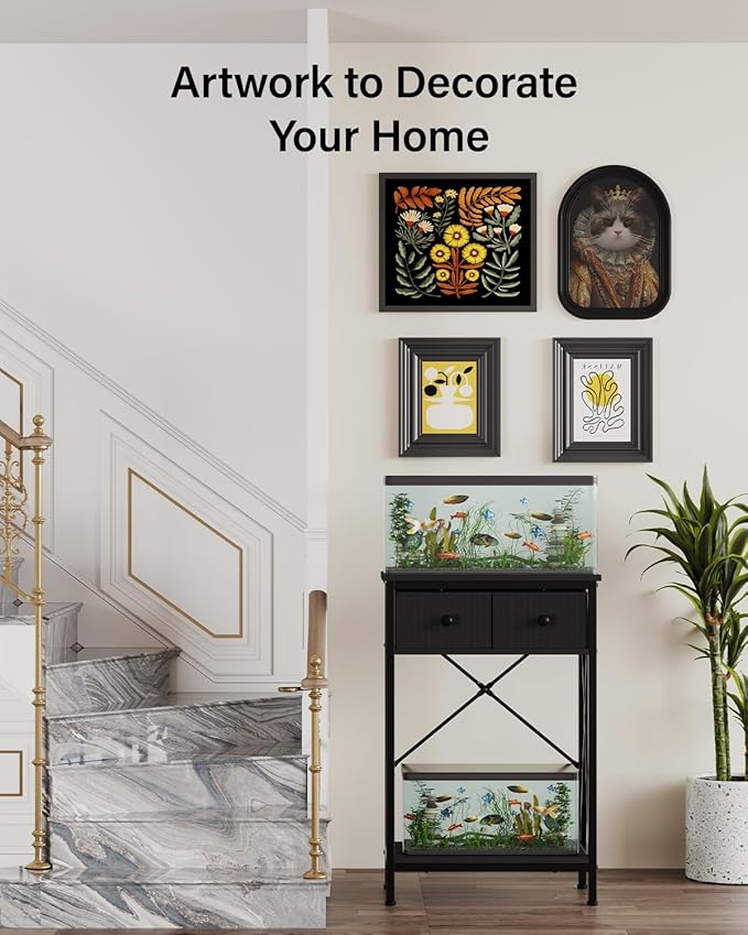 Fish Tank Stand for 5-10 Gallon Fish Tank: Aquarium Stand with Power Outlet - Metal 10 Gallon Tank Stand with Cabinet Drawer Storage for Turtle Tank, Reptile Terrarium (Black, 220LBS Capacity)-PawvioPets