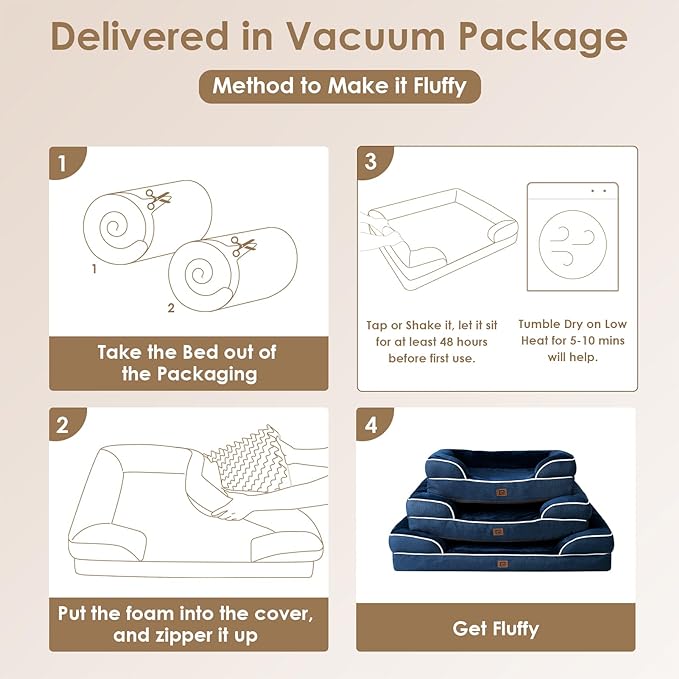 EHEYCIGA Orthopedic Dog Beds for Extra Large Dogs, Waterproof Memory Foam XL Dog Bed with Sides, Non-Slip Bottom and Egg-Crate Foam Big Pet Couch Bed with Washable Removable Cover, Navy-PawvioPets