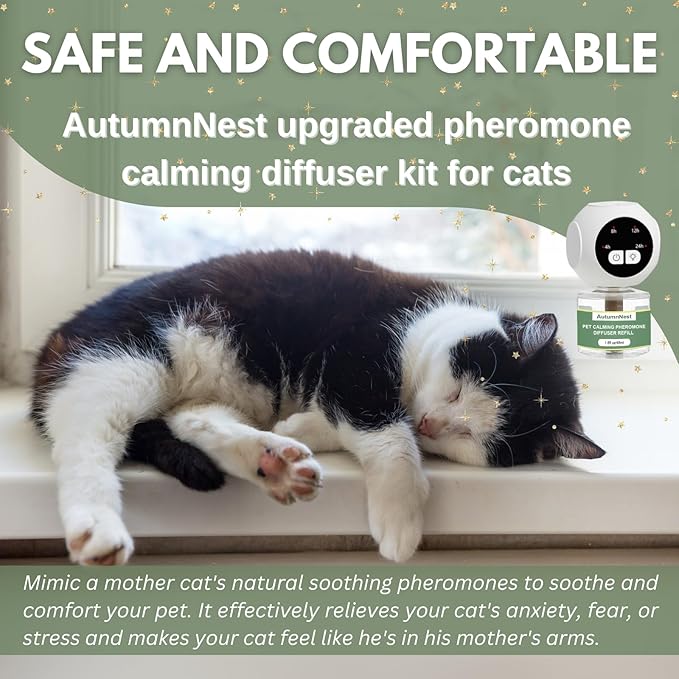 Cat Calming Pheromones Diffuser Kit with Timer – 2 Plug-Ins + 4 Refills (48ml) – 4-Level Timing – Stress Relief for Cats – Helps with Hiding, Scratching, Urine Marking, Travel, Vet Visits-PawvioPets