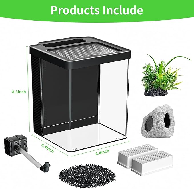 Betta Fish Tank,Aquarium kit 1.5 Gallon Fish Tank,with Filter LED Light, Water Pump, Decorate Water Plants and Sand, Aquarium Starter Kits, Fish Bowl-PawvioPets