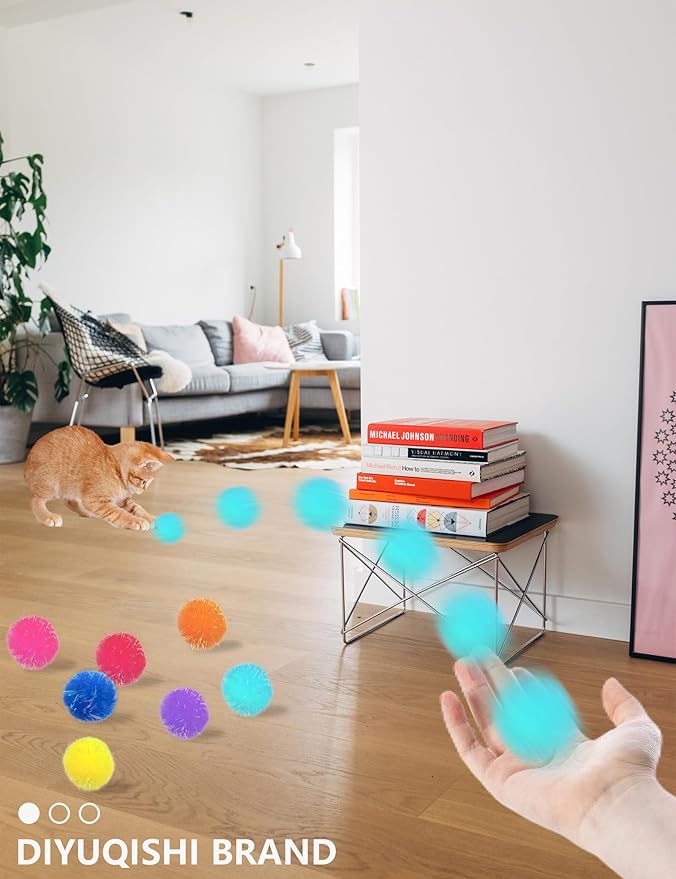 100-Pack Cat Toy Balls – Soft Fuzzy Toys for All Cats to Play and Exercise Indoors (1.5 inch, Cat Toys Pro Collection)-PawvioPets
