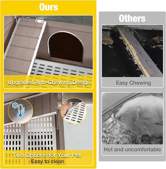 Aivituvin Rabbit Hutch with Stand Wooden Bunny Cage Indoor 2 Story Guinea Pig House with Anti Chew Ramp, No Leak Tray, Hideout, Wire Mesh (Brown)-PawvioPets