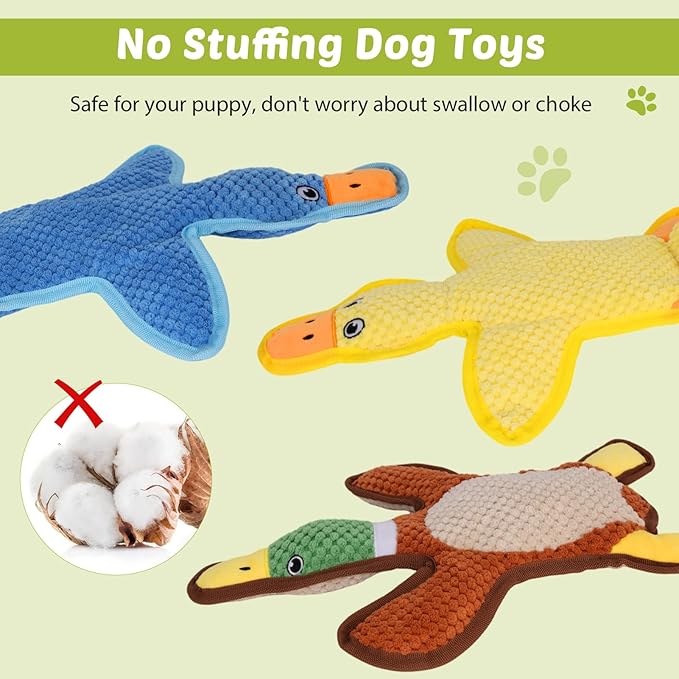 Dog Toys 3-Pack Cute Duck Shapes Puppy Toys No-Stuffing Squeaky and Crinkle Interactive Dog Chew Toy for Small to Large Breeds-PawvioPets