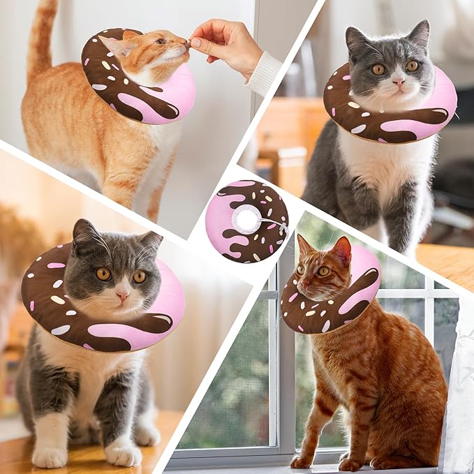 Cat Cone Collar Soft, Adjustable Cat Recovery Collar Kitten Cones to Stop Licking, Cute Donut E Collar After Surgery, Elizabethan Kittens Protective Cones After Spay (Chocolate, Medium)-PawvioPets