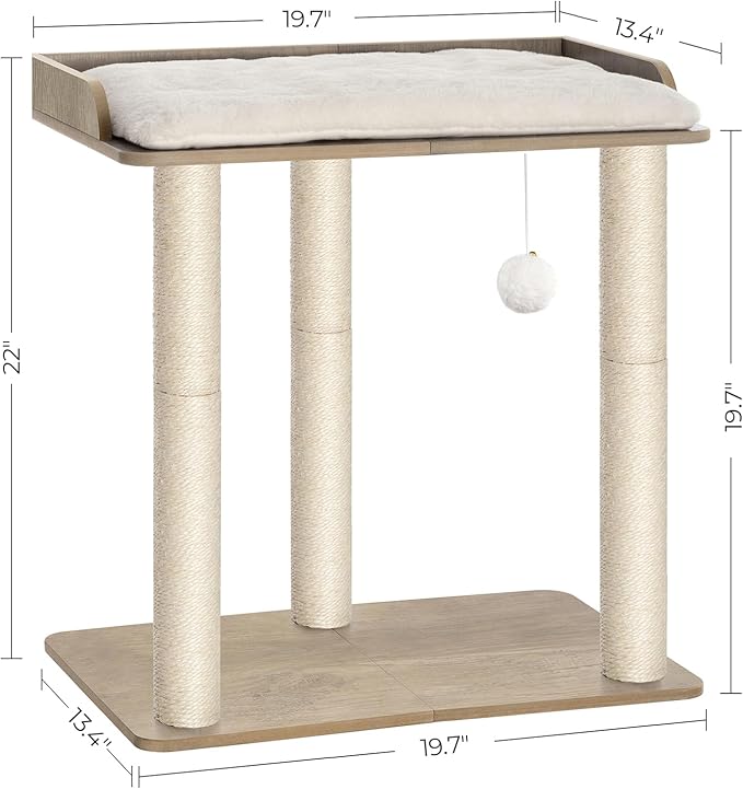 FourFurPets 22in Cat Tree Tower Condo, Cat Scratch Posts for Indoor Cats, Big Plate, Three 23.6in Full Sisal Scratching Posts, Greige-PawvioPets