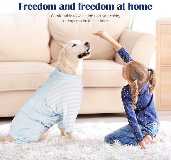 Dog Recovery Suit, Abdominal Wound After Surgery Wear, Anti Licking Bodysuit with Snaps, E-Collar & Cone Alternatives, Long Sleeve Dog Spay Surgical Onesie Prevent Shedding(Small, Blue)-PawvioPets