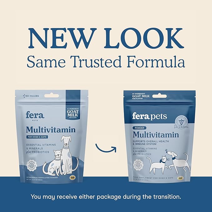 Fera Pets Goat Milk Topper - Multivitamin for Dogs & Cats with Probiotics - Supports Overall Health, Gut Health, and Immune System - for Picky Eaters - 60 TSP-PawvioPets