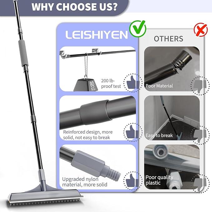 3 in 1 Carpet rake Kit for Pet Hair Removal Tool - Reusable Pet Hair Remover Broom w 58" Adjustable Long Handle, Dog & Cat Carpet Scraper, Pet Hair Remover for Rugs, Mats, Couch, Curtains(Gray)-PawvioPets