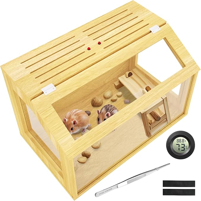 24" Wooden Hamster Cage, Chewproof Gerbil Cages and Habitats, Openable Top Roof Window with Silencing Pad, Guinea Pig Cage for Small Animals, Dwarf and Syrian Hamster, 24 x 16 x 16 Inches-PawvioPets