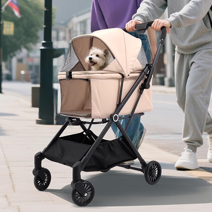 Foldable Dog Stroller - Lightweight Pet Stroller with One-Step Folding, No Assembly Required for Walking, Travel & Shopping, Perfect for Small Dogs, Senior Pets & Cats-PawvioPets