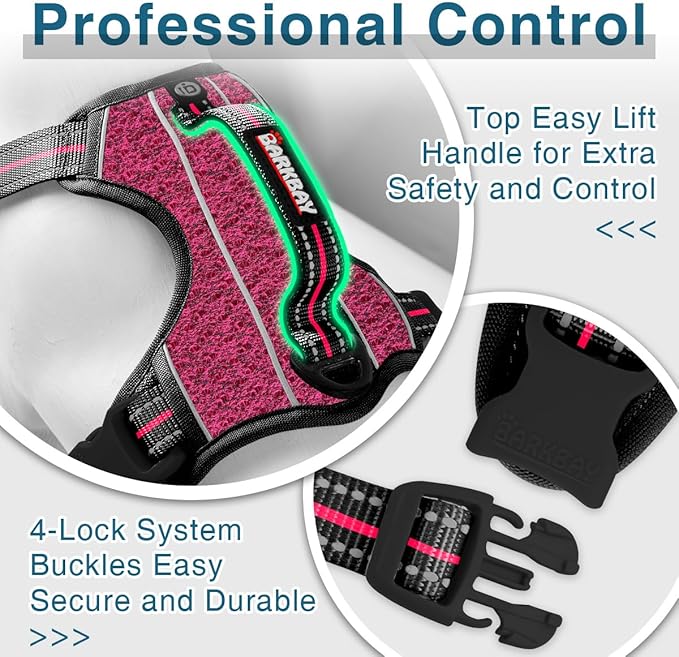 BARKBAY Dog Harness No Pull with ID Tag Pocket - Heavy Duty, Reflective, Easy Control for Large Dogs(Pink/Black,M)-PawvioPets