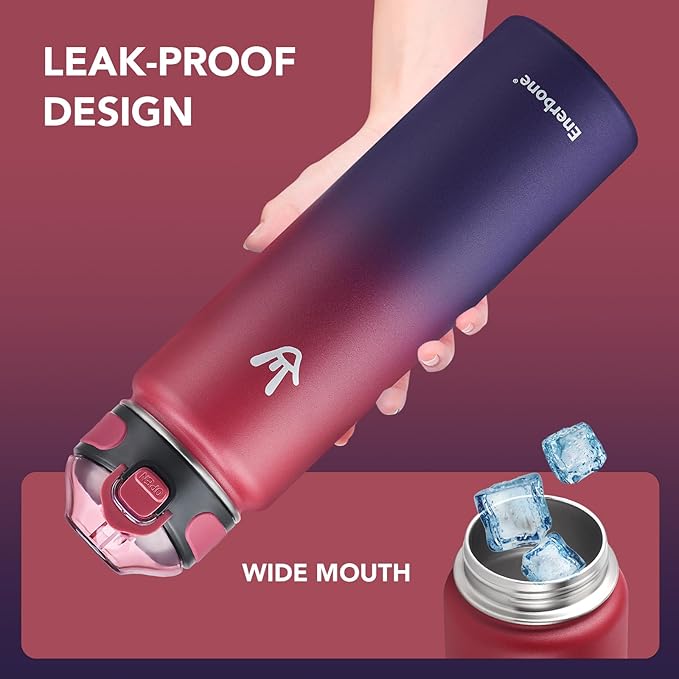 Enerbone 32 oz Insulated Water Bottle, Stainless Steel Bottle with Carrying Strap, Double-Wall Vacuum Insulation Design, Leakproof Sports Bottle with Straw, Keep Drinks Cold or Hot for Hours-PawvioPets