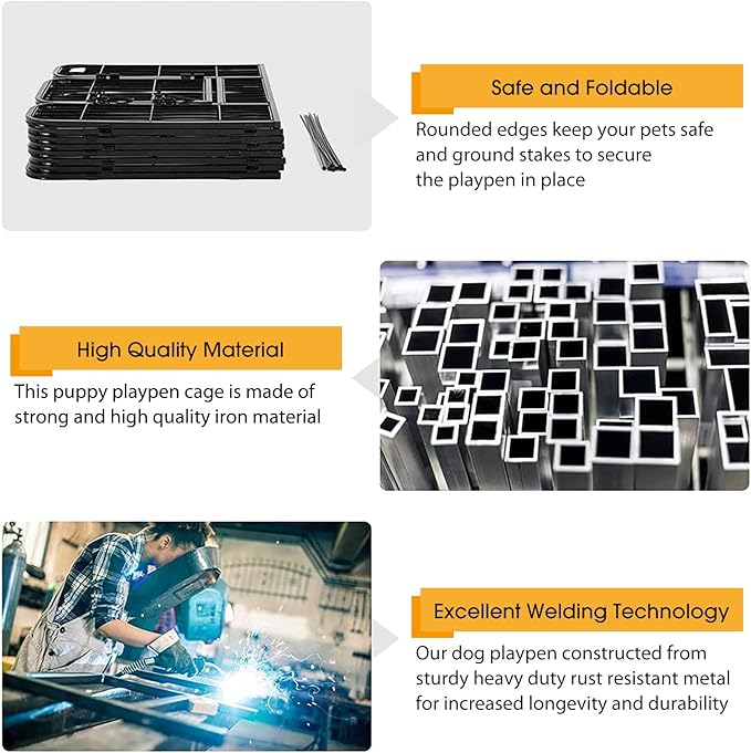 BestPet | Dog Playpen | 24 Inch, 24 Panels | Heavy Duty Metal Pet Exercise Pen | Indoor Outdoor Fence Panels | Rust-Resistant, Removable, Tool-Free Setup | Anti-Skid, Expandable Design-PawvioPets