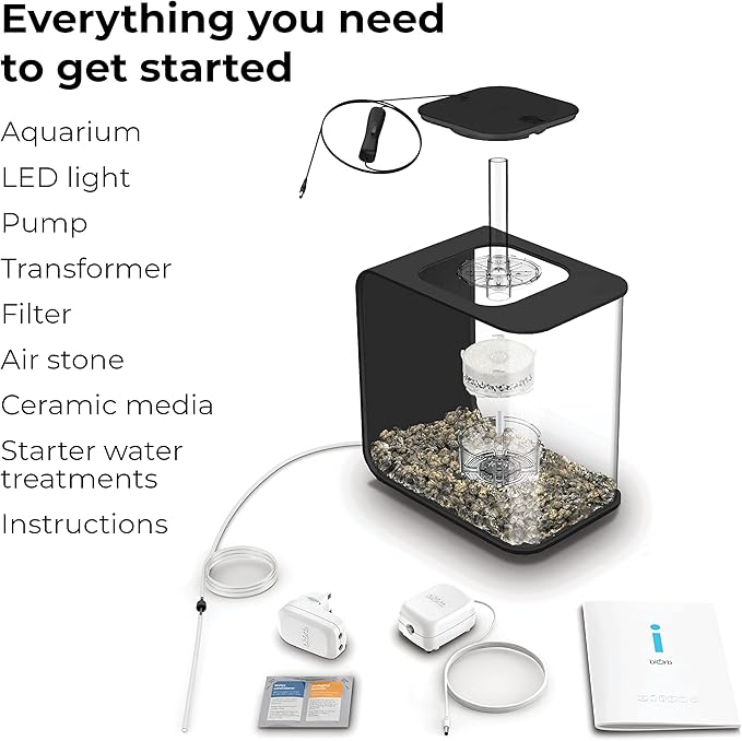 biOrb Flow 15 Acrylic 4-Gallon Aquarium with White LED Lights Modern Compact Tank for Tabletop or Desktop Display, Black-PawvioPets