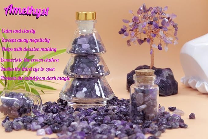 1lb Amethyst Aquarium Gravel Rocks Natural Tumbled Healing Crystal Chips Bulk Gemstones Tumbled Crushed Stones for Fountain Vase Filler Planters Decorative Fish Tank Potted Reiki Energy Balancing-PawvioPets