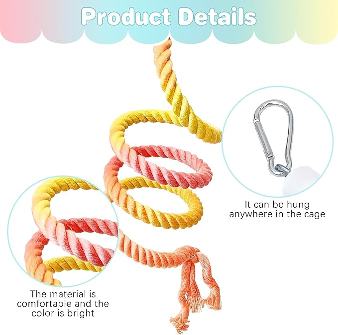 BNOSDM 3 Pcs Rope Perches for Bird Cages Gradient Sunset Color Bendable Climbing Rope Ladders & Swings Birds Cage Accessories Toy for Parakeets, Budgies, Cockatiels, Conures, Lovebirds-PawvioPets