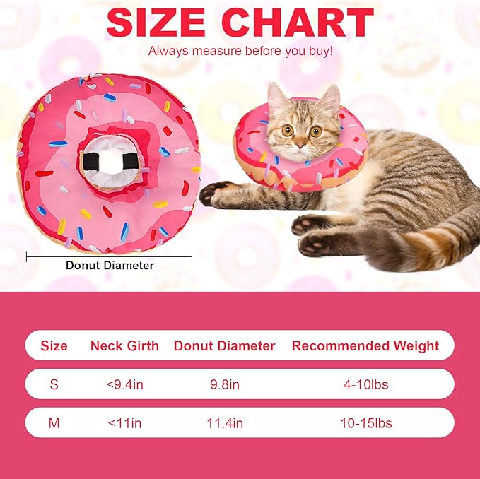 BINGPET Cat Cone Collar Soft,Waterproof Cat Recovery Collar to Stop Licking,Cute Donut Elizabethan e Collar for Cats Kittens Puppies Wound Healing After Surgery(Donut Pink,Small)-PawvioPets