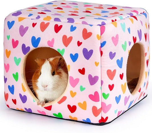 Bienbee Guinea Pig Hideout, Washable Guinea Pigs House Cozy Guinea Pigs Bed for Small Pet Bunny/Rabbit/Hamster/Chinchilla Guinea Pig Accessories Colorful Hearts-PawvioPets
