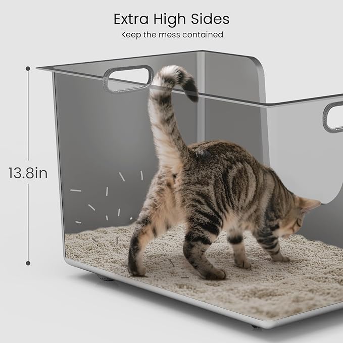 Enclosed Stainless Steel Cat Litter Box 13.8” High Sides, Extra Large Litter Box for Big Cats, XL Metal Kitty Litter Pan Pet Toilet with Wheels for Easy Mobility, Anti-Leakage, Non-Sticky, Easy Clean-PawvioPets