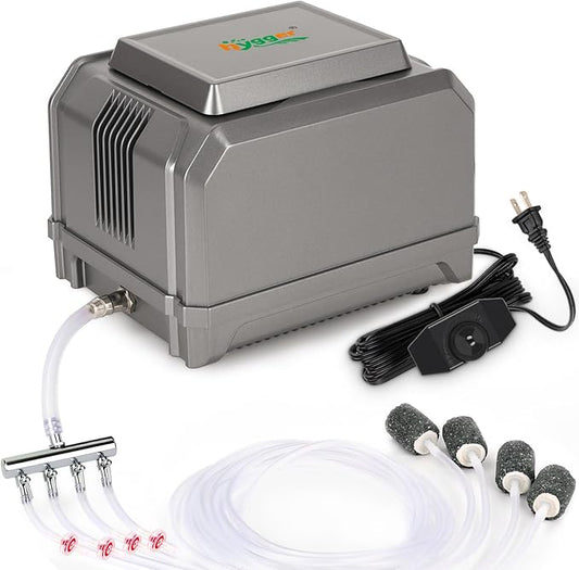 hygger Aquarium Air Pump 10W/15W 0.025Mpa/0.03Mpa Powerful Adjustable Fish Tank Air Pump 4 Outlets Oxygen Aerator for Medium Large Fish Tank Up to 1000 Gallon,Samll Pond,Hydroponics,Commercial Use-PawvioPets